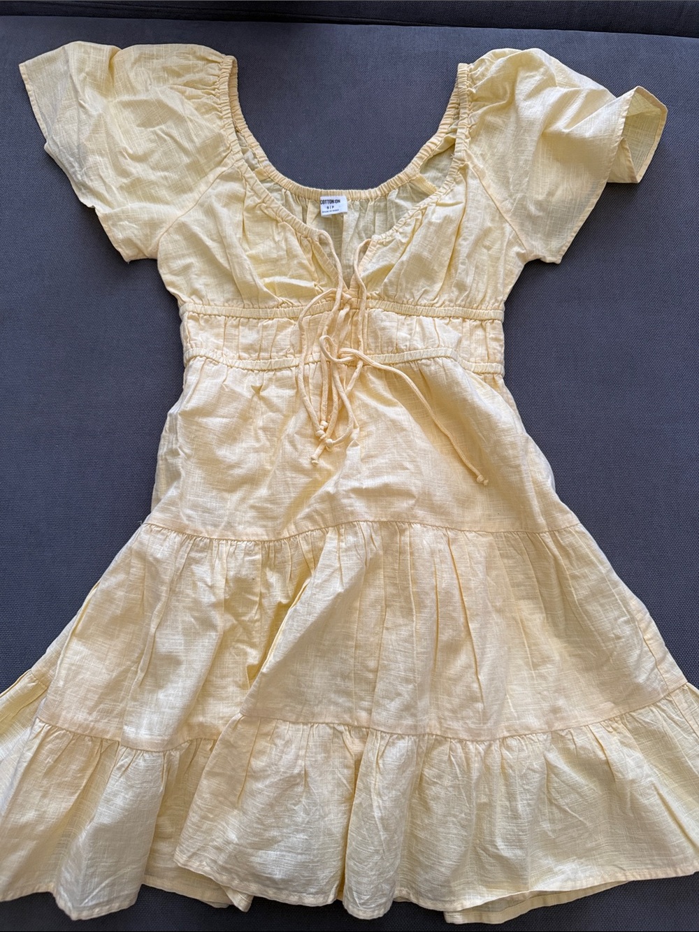 Cotton On Lightweight Yellow Tiered Dress with Tie Front